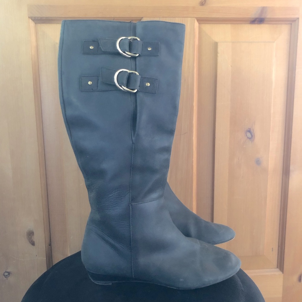 Seychelles Grey Leather Gold Buckle Riding Boots